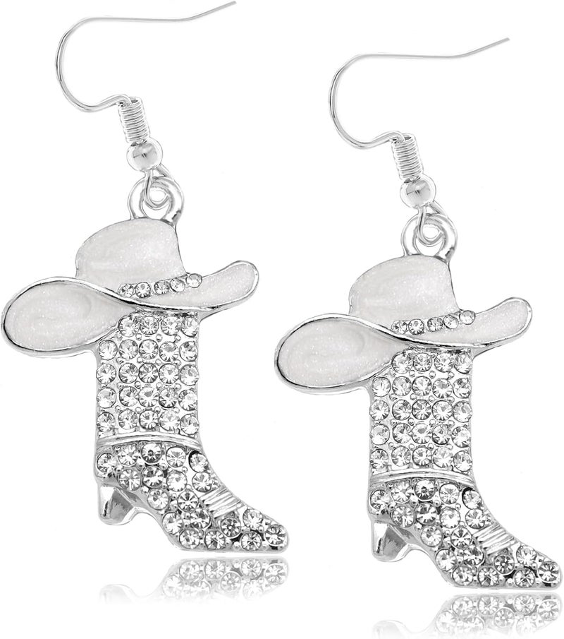 RechicGu Rhinestone Western Boots Earrings Cowgirl Cowboy Enamel Hat Bohemian Rodeo Boot Drop Dangle Earrings for Women - Image 1